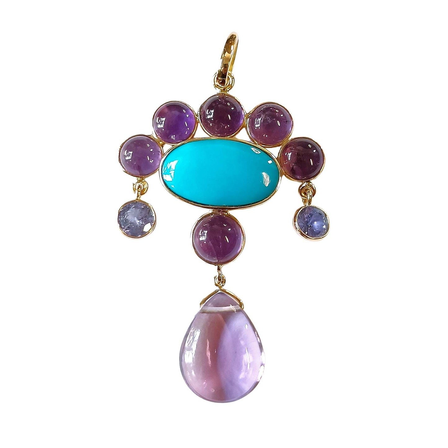 Lady of the Blue Stars Pendant – front view in 14k gold