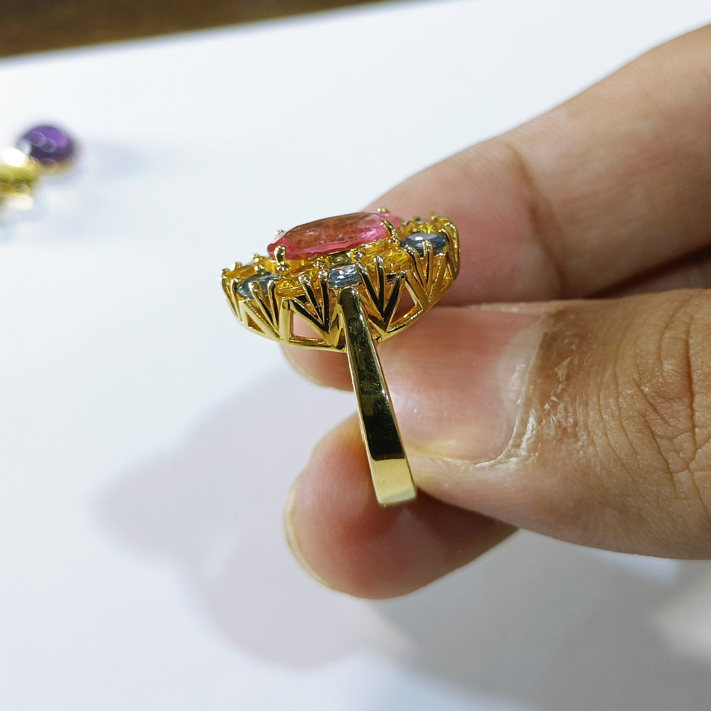 Side view of Tourmaline Dream Ring – classic setting with gemstone halo