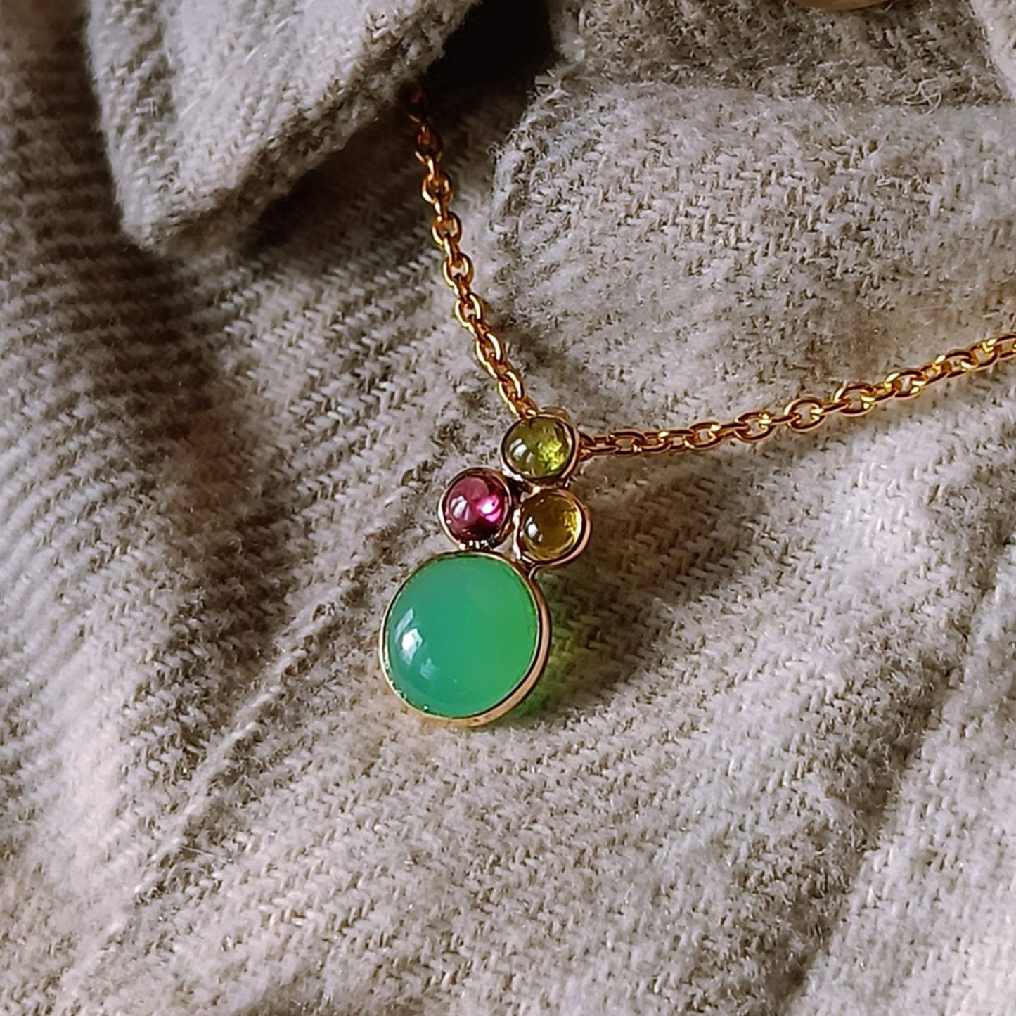 Forest Dew Pendant worn – minimalist gold jewelry look