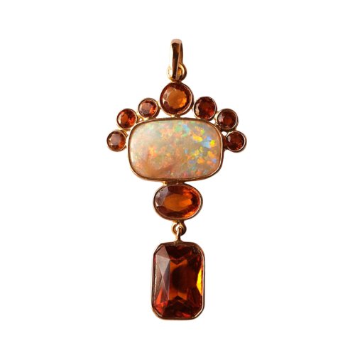Aurora Empress 14 gold pendant with australian opal and hessonite natural
