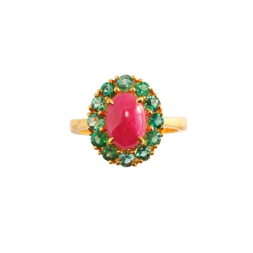 forest ember ring 9k with natural ruby, emerald