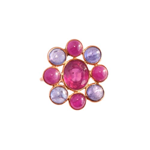 royal berry 14k gold with natural tourmaline , tanzanite, ruby