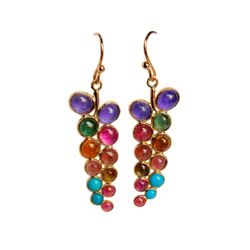 wisteria medley earrings in 14k gold in multi color tourmalines