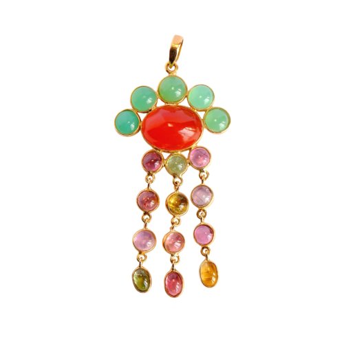 rain of autumn in 14k gold with carnelian, chrysoprase, tourmaline