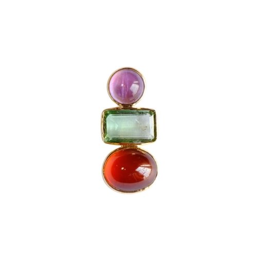 Tri color 14K solid gold pendant with amethyst and tourmaline