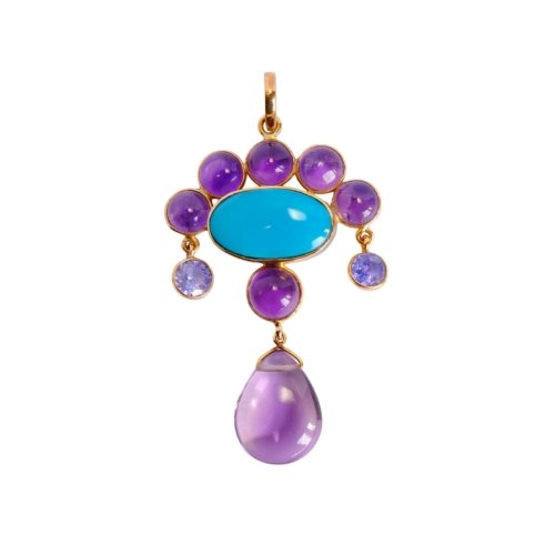 lady of blue stars in 14k gold with turquoise, amethyst, tanzanite
