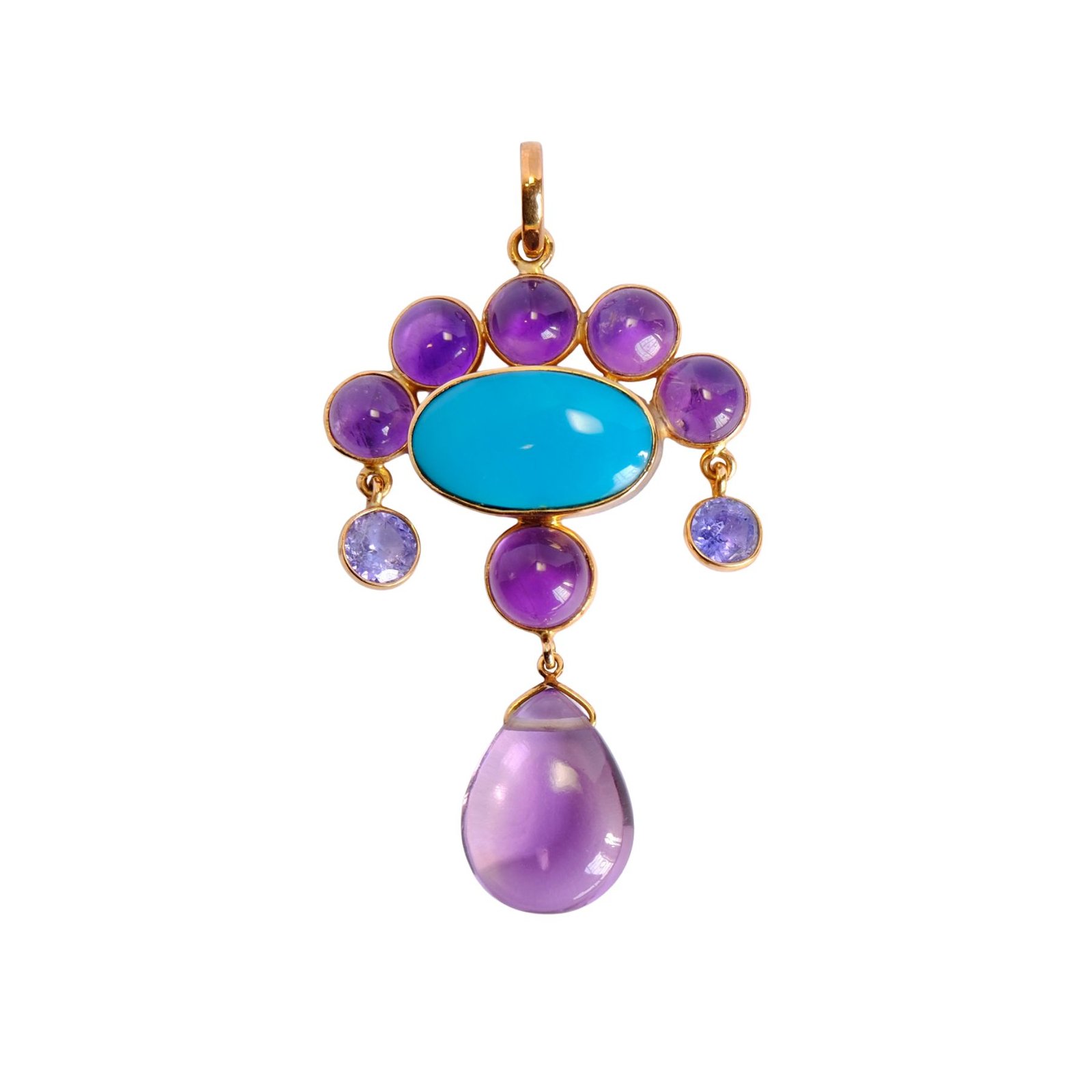 lady of blue stars in 14k gold with turquoise, amethyst, tanzanite