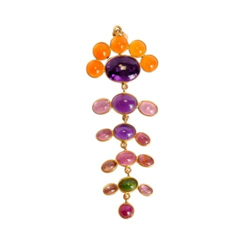 petal symphony pendant in 14k gold with tourmaline, amethyst, ruby, carnelian
