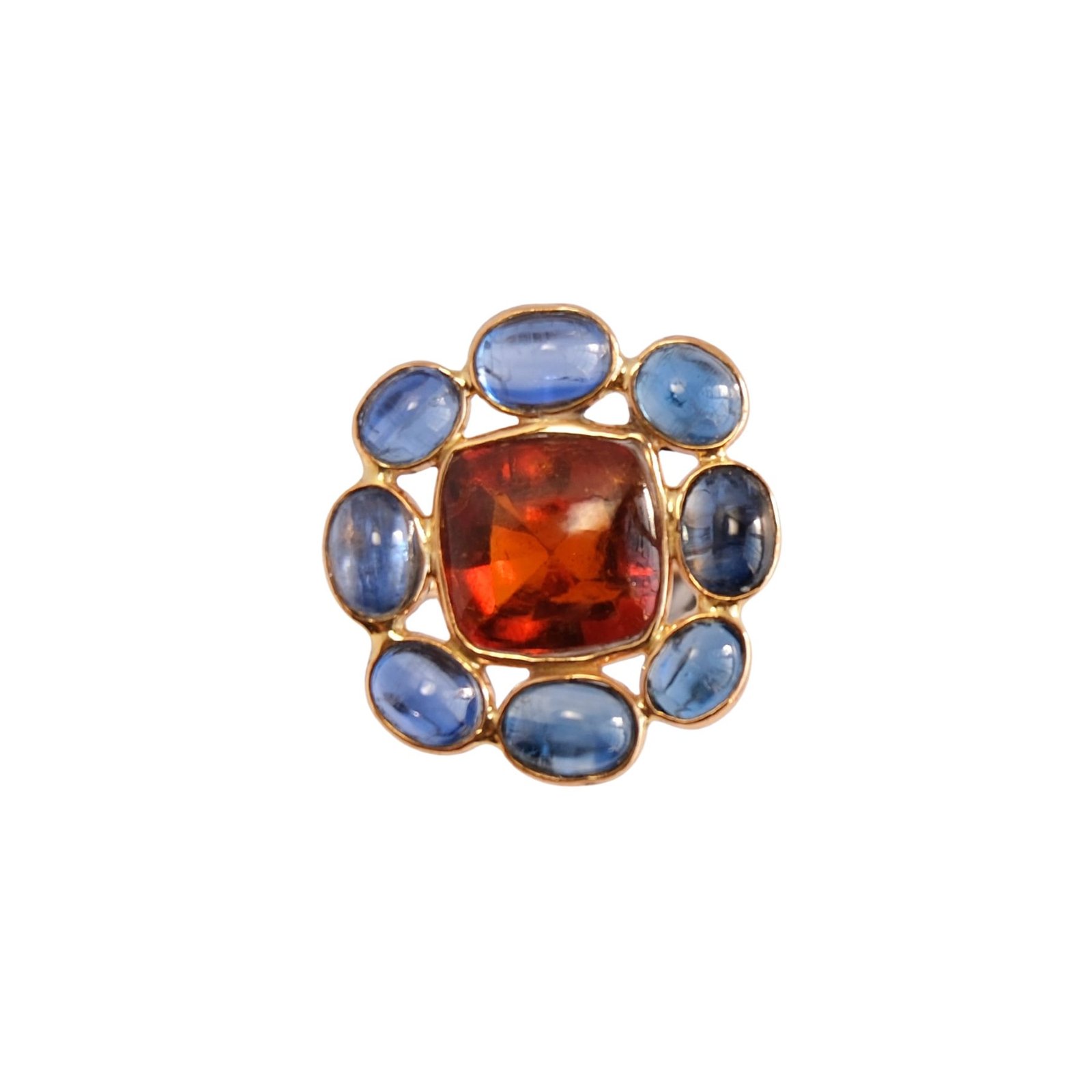 sunset sea ring 14k gold with natural hessonite, kyanite