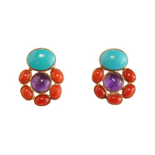 atlantis maiden 14k gold earrings with turquoise, amethyst, coral