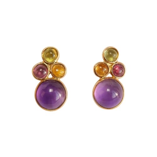 evening dew 14k gold earrings with amethyst and tourmaline
